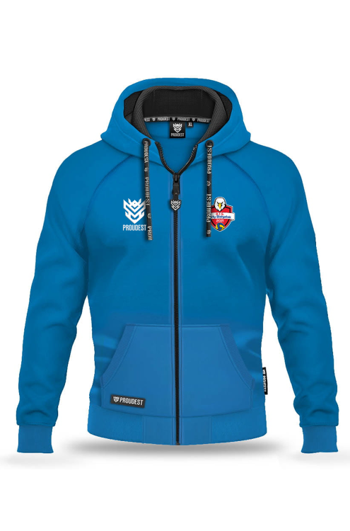 Bluza bawełniana rozpinana Orły Białystok niebieska Przód.png