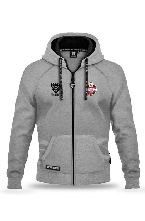 Bluza bawełniana rozpinana Orły Białystok szara Przód.png