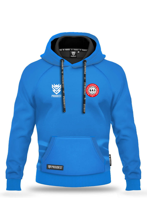 Bluza bawełniana kangurka BAS Białystok niebieska Przód.png
