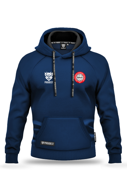 Bluza bawełniana kangurka BAS Białystok granatowa Przód.png