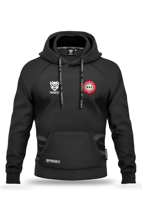 Bluza bawełniana kangurka BAS Białystok czarna Przód.png