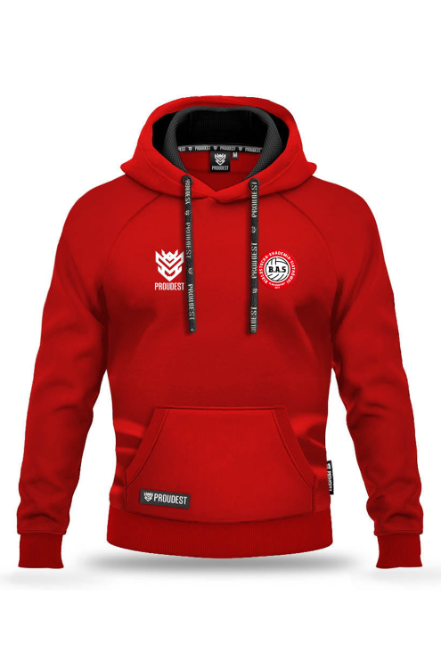 Bluza bawełniana kangurka BAS Białystok czerwona Przód.png
