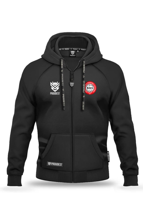 Bluza bawełniana rozpinana BAS Białystok czarna Przód.png