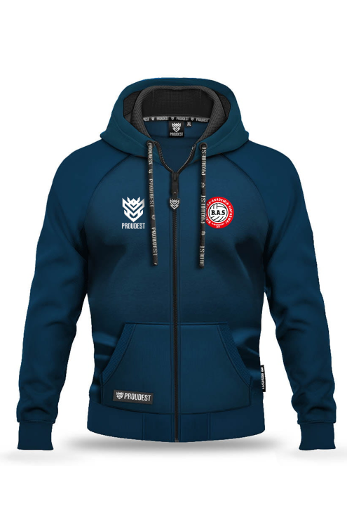 Bluza bawełniana rozpinana BAS Białystok granatowa Przód.png