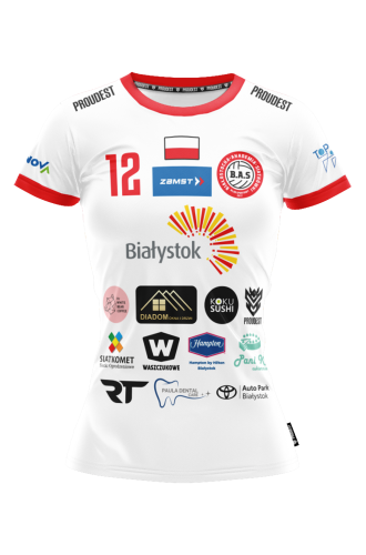 Koszulka BAS Białystok 2025 2026 biała damska Przód.png