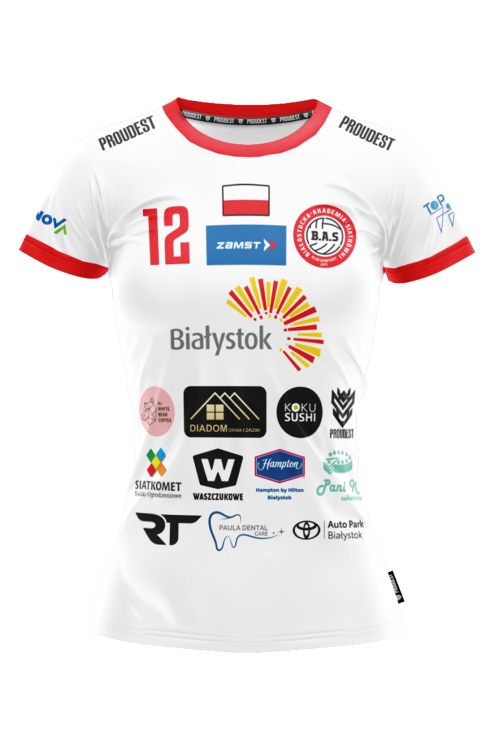 Koszulka BAS Białystok 2025 2026 biała damska Przód.png