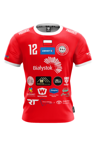 Koszulka BAS Białystok 2025 2026 czerwona męska Przód.png