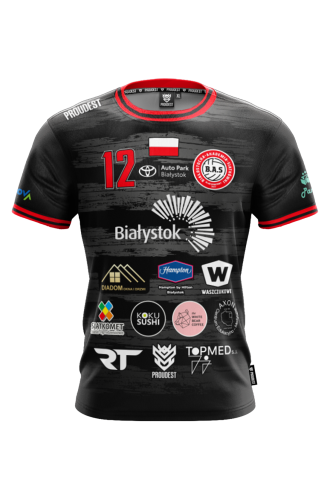 Koszulka BAS Białystok 2024 2025 czarna damska męska Przód.png
