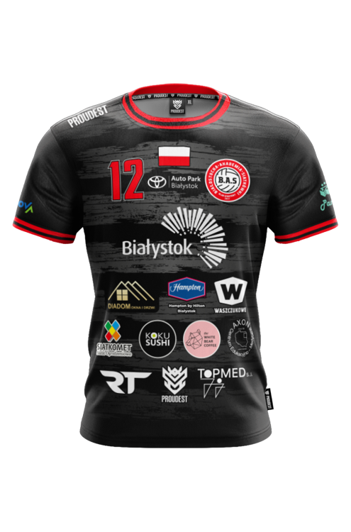 Koszulka BAS Białystok 2024 2025 czarna damska męska Przód.png