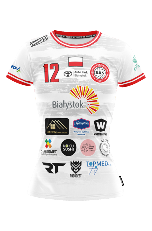 Koszulka BAS Białystok 2024 2025 biała damska Przód.png